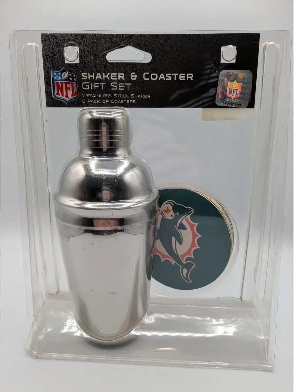 NFL Miami Dolphins Shaker & Coaster Gift Set 2009 Boelter Brands, Sealed Package